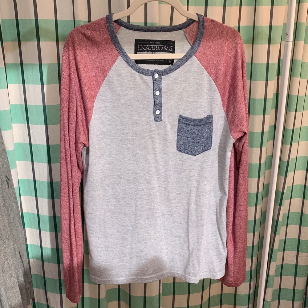 Men's Long Sleeve Henley Shirt - Red and Gray